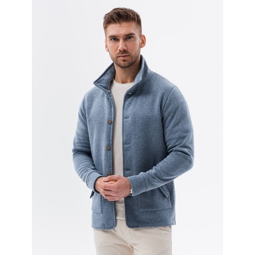 Bluza męska zapinana na guziki ze stójką - jasnoniebieska V5 OM-SSZP-22FW-013 ze sklepu ombre w kategorii Bluzy męskie - zdjęcie 178163072