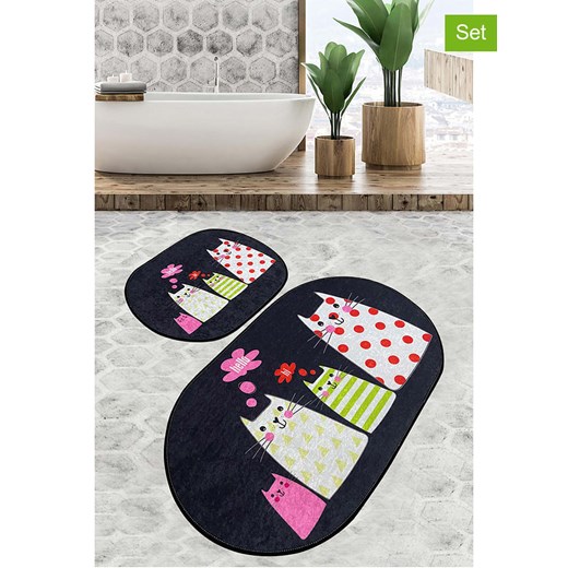 Colourful Cotton Dywaniki łazienkowe (2 szt.) w kolorze czarnym ze wzorem ze sklepu Limango Polska w kategorii Akcesoria łazienkowe - zdjęcie 178165443