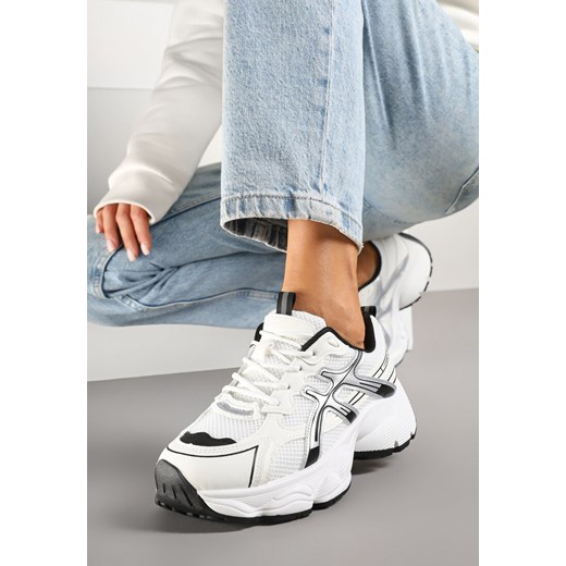 Biało-Czarne Sneakersy na Platformie z Tłoczeniem i Ozdobnymi Paskami Tatormira ze sklepu renee.pl w kategorii Buty sportowe damskie - zdjęcie 178166264