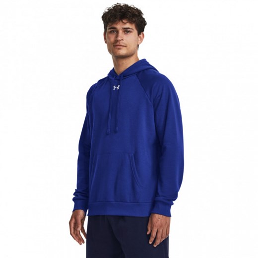 Męska bluza dresowa nierozpinana z kapturem Under Armour UA Rival Fleece Hoodie - niebieska ze sklepu Sportstylestory.com w kategorii Bluzy męskie - zdjęcie 178169681