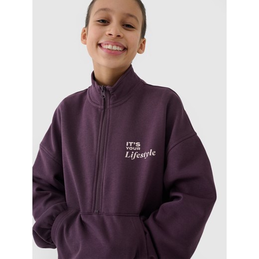 Dziewczęca bluza dresowa rozpinana bez kaptura 4F 4FJRSS25TSWSF2058 - fioletowa ze sklepu Sportstylestory.com w kategorii Bluzy dziewczęce - zdjęcie 178170453