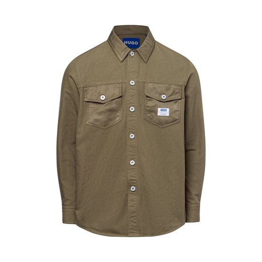 HUGO BLUE Męska koszula casual - Ebrido Mężczyźni Modern Fit Bawełna oliwkowy jednolity ze sklepu vangraaf w kategorii Kurtki męskie - zdjęcie 178173503