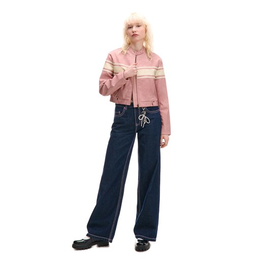 Cropp - Różowa kurtka biker regular z panelami - różowy Cropp M Cropp