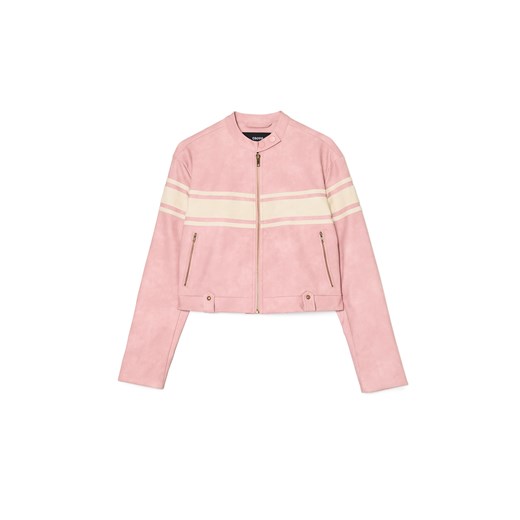 Cropp - Różowa kurtka biker regular z panelami - różowy Cropp M Cropp