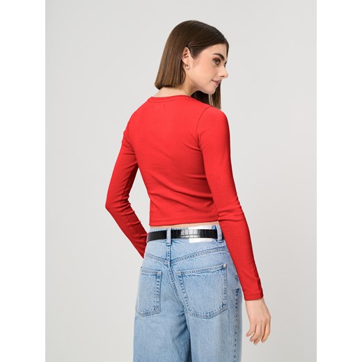 Sinsay - Krótka bluzka z długimi rękawami - czerwony Sinsay XS Sinsay