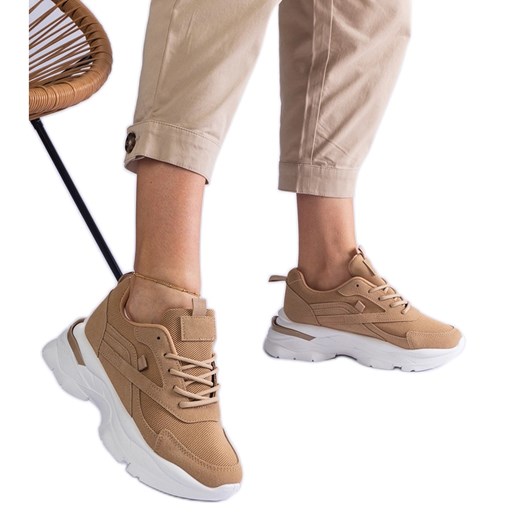 Bezowe sneakersy na grubszej podeszwie beżowy ze sklepu ButyModne.pl w kategorii Buty sportowe damskie - zdjęcie 178178084