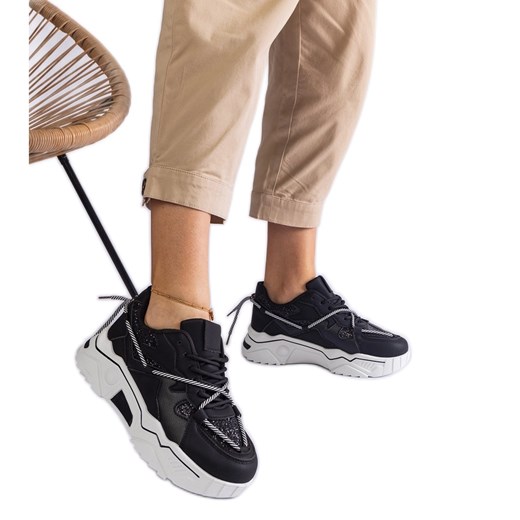 Czarne sneakersy damskie z brokatem ze sklepu ButyModne.pl w kategorii Buty sportowe damskie - zdjęcie 178178092