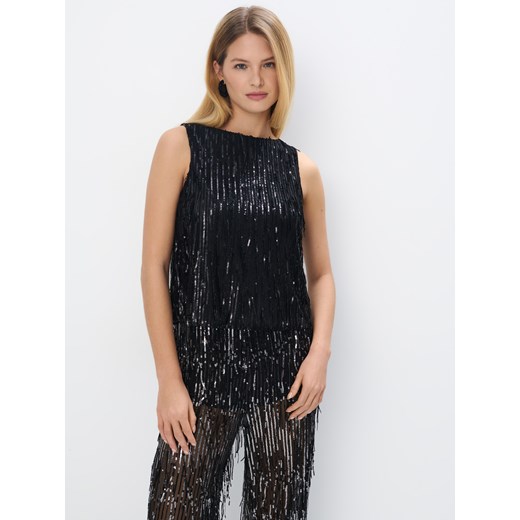 Mohito - Czarny top z cekinami - czarny ze sklepu Mohito w kategorii Bluzki damskie - zdjęcie 178179201