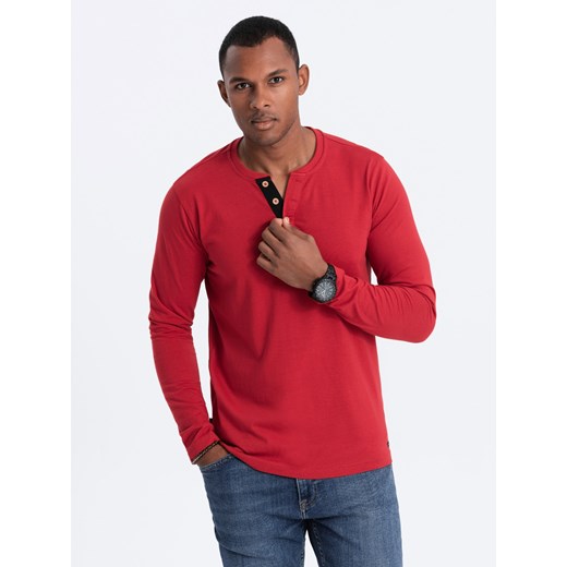 Longsleeve męski z guzikami przy dekolcie - czerwony V7 OM-LSCL-0107 ze sklepu ombre w kategorii T-shirty męskie - zdjęcie 178180360
