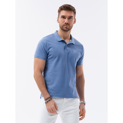 Koszulka męska polo z dzianiny pique - niebieski V16 S1374 ze sklepu ombre w kategorii T-shirty męskie - zdjęcie 178180593
