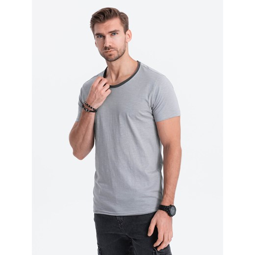 T-shirt męski bawełniany - szary V1 S1385 ze sklepu ombre w kategorii T-shirty męskie - zdjęcie 178180824