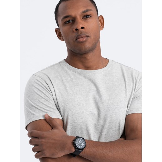 Klasyczny T-shirt męski bawełniany BASIC - szary V3 OM-TSBS-0146 ze sklepu ombre w kategorii T-shirty męskie - zdjęcie 178181060