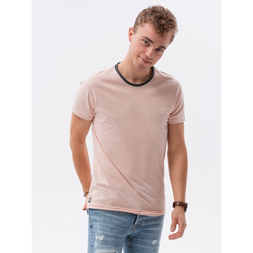 T-shirt męski bawełniany - brzoskwiniowy V5 S1385 ze sklepu ombre w kategorii T-shirty męskie - zdjęcie 178181264