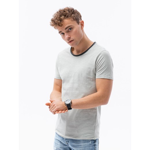 T-shirt męski bawełniany - jasnoszary V2 S1385 ze sklepu ombre w kategorii T-shirty męskie - zdjęcie 178181374