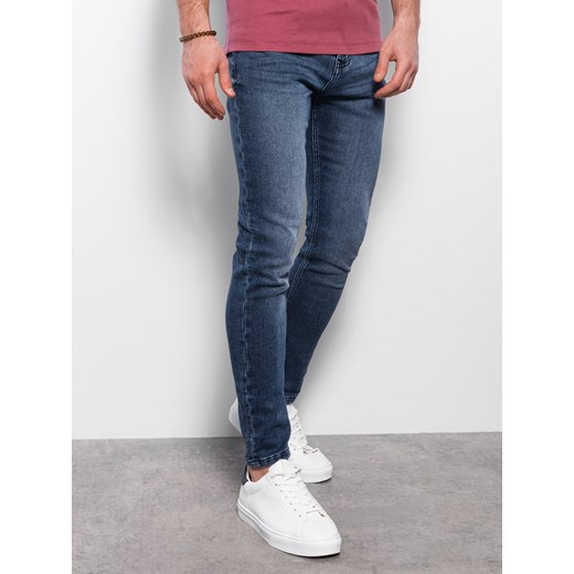 Spodnie męskie jeansowe SKINNY FIT -  granatowe V1 OM-PADP-0101 ze sklepu ombre w kategorii Jeansy męskie - zdjęcie 178181413