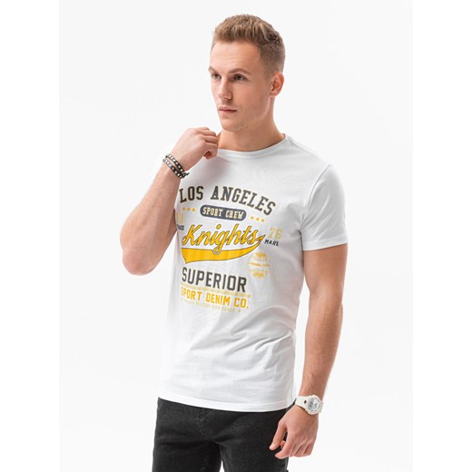 T-shirt męski z nadrukiem - biały V-23D S1434 ze sklepu ombre w kategorii T-shirty męskie - zdjęcie 178181512
