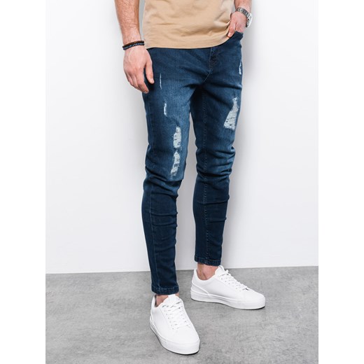 Spodnie męskie jeansowe SLIM FIT - niebieskie V1 P1064 ze sklepu ombre w kategorii Jeansy męskie - zdjęcie 178181543