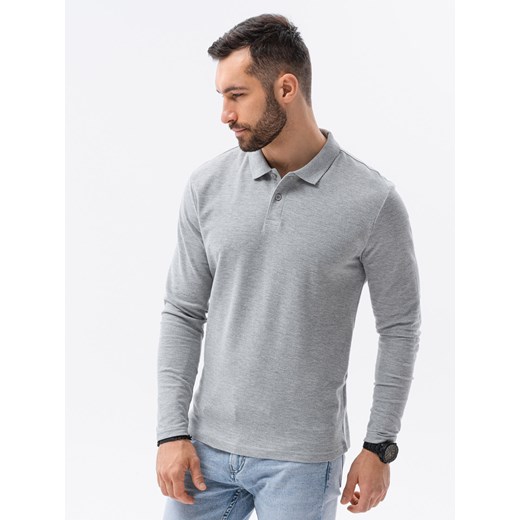 Longsleeve męski z kołnierzykiem bez nadruku - szary melanż V4 L132 XL wyprzedaż ombre