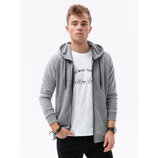 Bluza męska rozpinana z kapturem - szary melanż V3 B1083 ze sklepu ombre w kategorii Bluzy męskie - zdjęcie 178181782