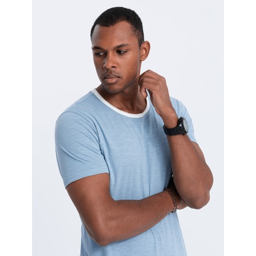 T-shirt męski bawełniany - błękitny V4 S1385 S promocyjna cena ombre