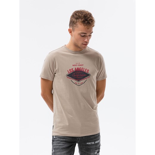 T-shirt męski z nadrukiem - beżowy V-21D S1434 M okazja ombre
