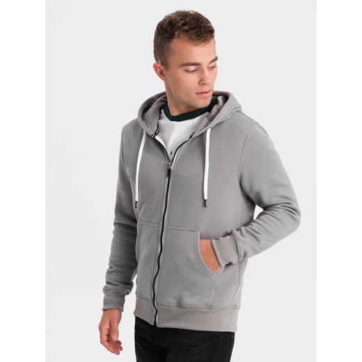 Bluza męska rozpinana z kapturem BASIC - szara V5 B977 ze sklepu ombre w kategorii Bluzy męskie - zdjęcie 178182193