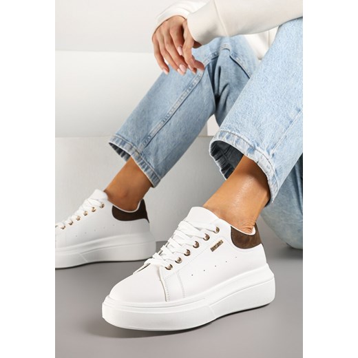 Biało-Brązowe Sneakersy na Grubej Podeszwie z Metalicznymi Zdobieniami Zarilna ze sklepu born2be.pl w kategorii Buty sportowe damskie - zdjęcie 178182881