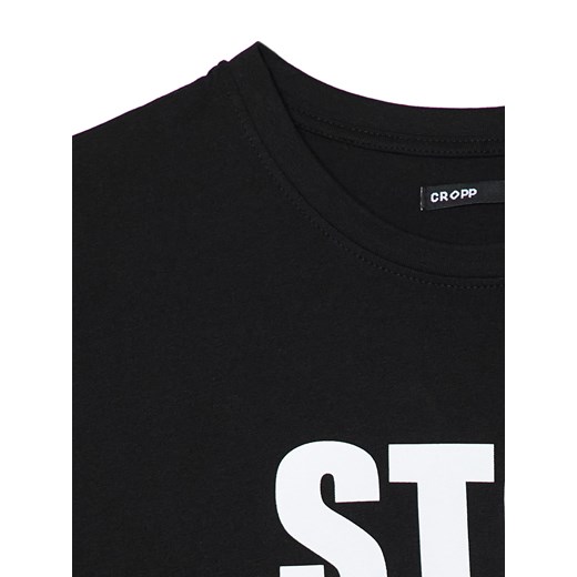 Cropp - Czarna koszulka oversize z kontrastowym sloganem - czarny Cropp S Cropp
