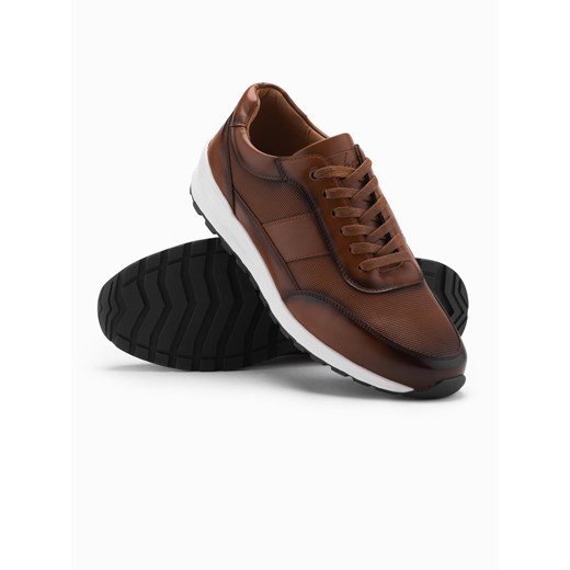 Męskie buty sportowe sneakersy ze skóry ekologicznej – brązowe V1 OM-FOSL-0181 ze sklepu ombre w kategorii Buty sportowe męskie - zdjęcie 178197003