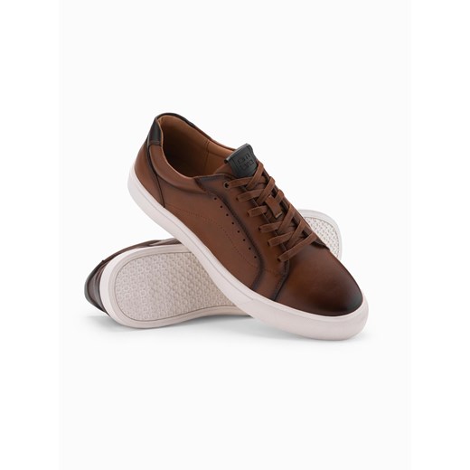 Męskie buty sneakersy ze skóry ekologicznej – brązowe V1 OM-FOCS-0179 ze sklepu ombre w kategorii Trampki męskie - zdjęcie 178197022