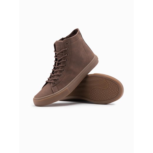 Buty trampki męskie za kostkę z gumową podeszwą – brązowe V4 OM-FOTH-0187 ze sklepu ombre w kategorii Trampki męskie - zdjęcie 178202464