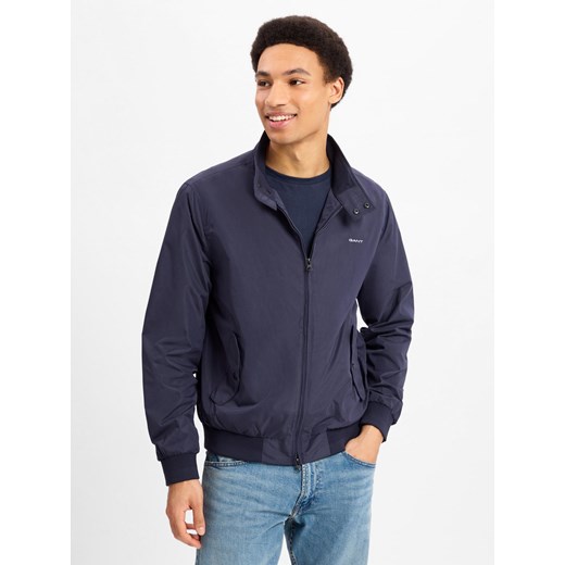 Gant Bluza męska - Harrington Mężczyźni Sztuczne włókno granatowy jednolity ze sklepu vangraaf w kategorii Bluzy męskie - zdjęcie 178202603
