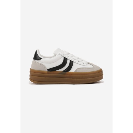 Białe Buty Sportowe Sneakersy w Stylu Tenisówek z Geometrycznym Wzorem Olithena ze sklepu born2be.pl w kategorii Buty sportowe dziecięce - zdjęcie 178204740
