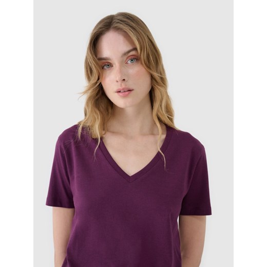 Damski t-shirt basic 4F4FWSS25TTSHF1992 - fioletowy ze sklepu Sportstylestory.com w kategorii Bluzki damskie - zdjęcie 178205163