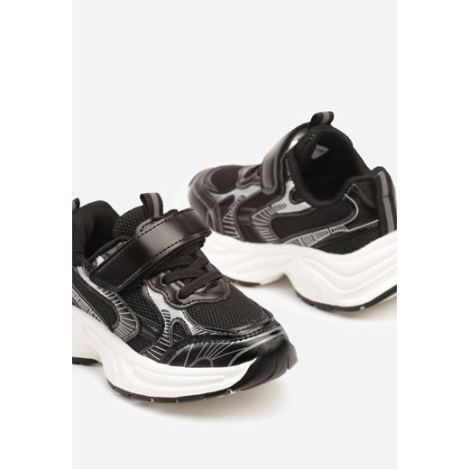 Czarne Buty Sportowe Sneakersy z Rzepem i Siateczkowymi Wstawkami Benirla 30 promocja born2be.pl
