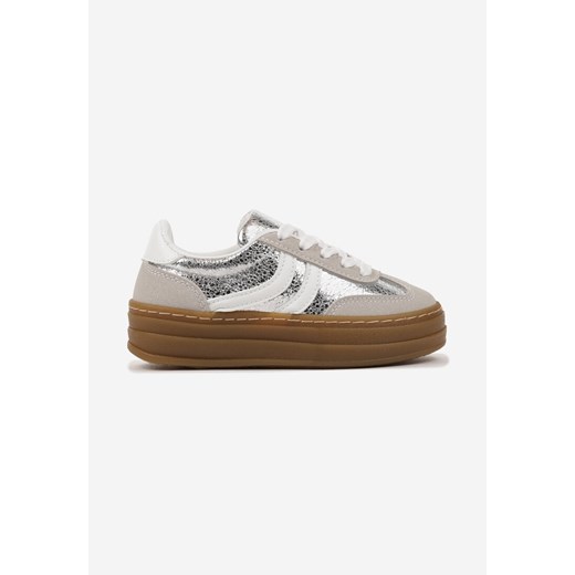 Srebrne Buty Sportowe Sneakersy w Stylu Tenisówek z Geometrycznym Wzorem Olithena ze sklepu born2be.pl w kategorii Buty sportowe dziecięce - zdjęcie 178206171