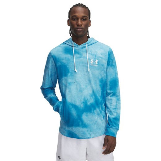 Męska bluza dresowa nierozpinana z kapturem Under Armour UA Rival Terry AOP Hood Q1 - niebieska ze sklepu Sportstylestory.com w kategorii Bluzy męskie - zdjęcie 178209454