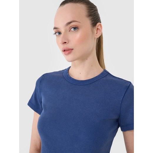 Damski t-shirt basic 4F 4FRSS25TTSHF2696 - granatowy ze sklepu Sportstylestory.com w kategorii Bluzki damskie - zdjęcie 178209620