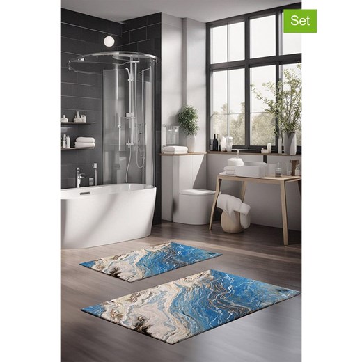 Colourful Cotton Dywaniki łazienkowe (2 szt.) w kolorze niebiesko-białym ze sklepu Limango Polska w kategorii Akcesoria łazienkowe - zdjęcie 178211410