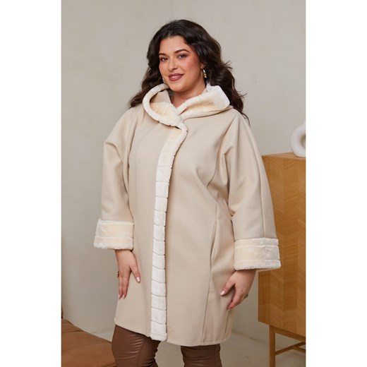 Kurtka damska Curvy Lady z kapturem jesienna beżowa z elastanu 