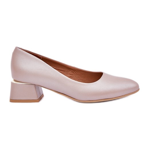 Lewski Shoes Skórzane Czółenka Lewski 3118 Ciemnobeżowe beżowy ze sklepu ButyModne.pl w kategorii Czółenka - zdjęcie 178214460