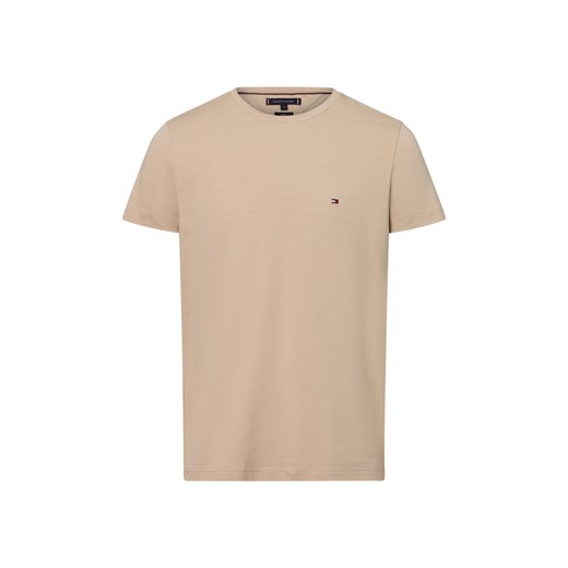 Tommy Hilfiger T-shirt męski Mężczyźni Dżersej beżowy jednolity ze sklepu vangraaf w kategorii T-shirty męskie - zdjęcie 178215850