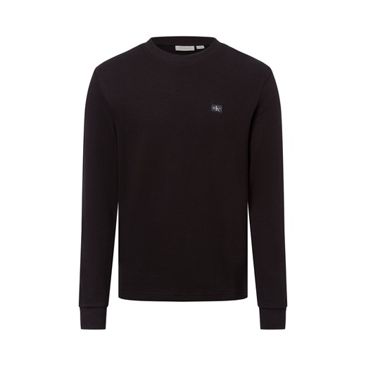 Calvin Klein Jeans Męska koszula z długim rękawem Mężczyźni Bawełna czarny wypukły wzór tkaniny ze sklepu vangraaf w kategorii T-shirty męskie - zdjęcie 178215871