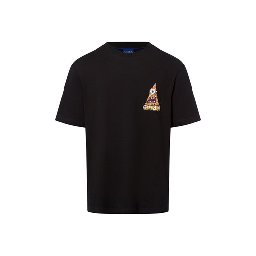 HUGO BLUE Koszulka męska - Nizzerio Mężczyźni Bawełna czarny jednolity ze sklepu vangraaf w kategorii T-shirty męskie - zdjęcie 178215882