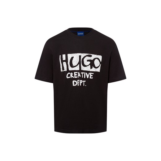 HUGO BLUE Koszulka męska - Nugocrea Mężczyźni Bawełna czarny jednolity ze sklepu vangraaf w kategorii T-shirty męskie - zdjęcie 178215883