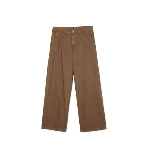 Cropp - Brązowe bawełniane spodnie straight fit - brązowy ze sklepu Cropp w kategorii Spodnie damskie - zdjęcie 178216112