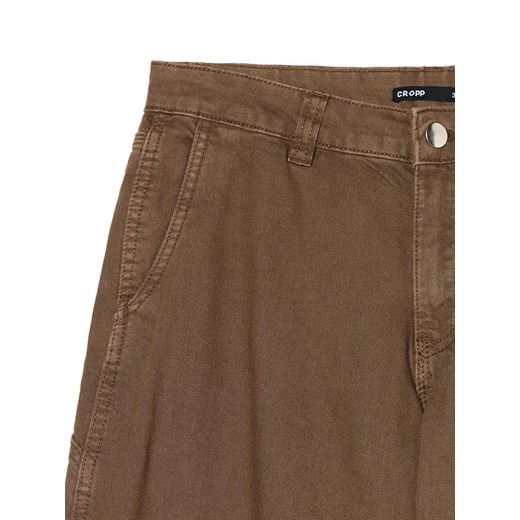 Cropp - Brązowe bawełniane spodnie straight fit - brązowy Cropp 44 Cropp