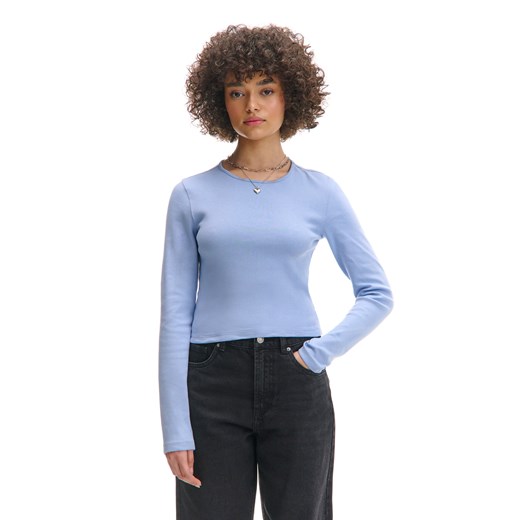 Cropp - Niebieska krótka koszulka longsleeve - błękitny ze sklepu Cropp w kategorii Bluzki damskie - zdjęcie 178216201