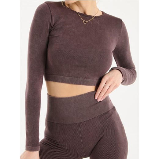 Sinsay - Crop top z długim rękawem - brązowy ze sklepu Sinsay w kategorii Bluzki damskie - zdjęcie 178217580