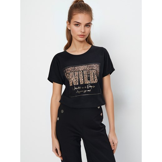 Mohito - Bawełniany t-shirt z nadrukiem - czarny ze sklepu Mohito w kategorii Bluzki damskie - zdjęcie 178217931